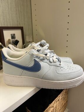 Nike Light Blue Air Force 1 Low with Blue Swoosh
